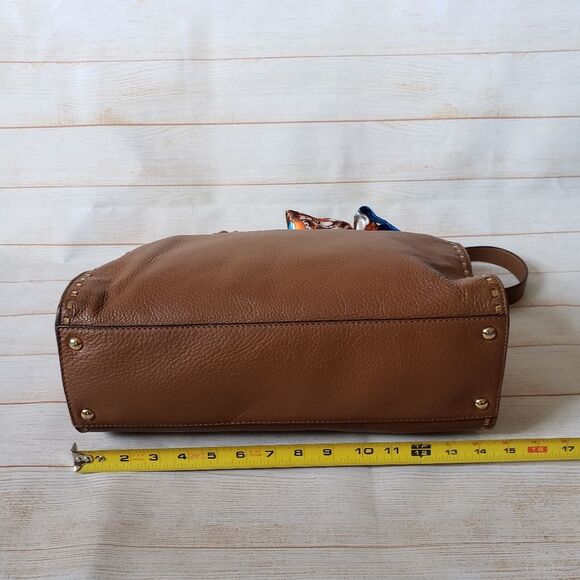 Michael Kors Leather Satchel Crossbody Handbag Pebbled Gold Tone Chain Hardware - Picture 14 of 16